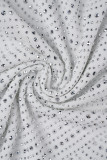 Witte sexy patchwork hete boren doorzichtige lange jurk met o-hals