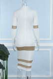 Vita sexiga solida lapptäcken Genomskinliga halva turtleneck Pencil Skirt-klänningar