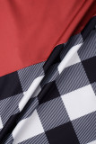 Robes jupe crayon à col asymétrique en patchwork à carreaux décontracté noir