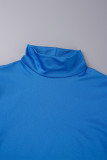 Azul Casual Sólido Básico Cuello Alto Manga Larga Vestidos