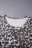 Top con stampa leopardata e stampa casual patchwork leopardato o collo taglie forti