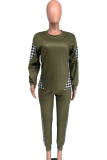 Army Green Elegant Print Patchwork O Neck Long Sleeve Two Pieces