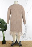 Cárdigan con borlas lisas informal marrón claro abrigo de talla grande