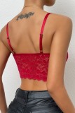 Top con cinturino per spaghetti senza schienale patchwork solido casual rosso sexy