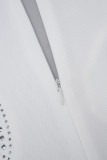 Weiße sexy Patchwork-Hot-Drilling-durchsichtige lange Kleider mit O-Ausschnitt