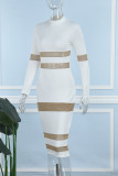 Branco Sexy Sólido Patchwork Transparente Meia Gola Vestidos de Saia Lápis