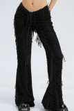 Black Street Parte inferior de color sólido con altavoz de cintura media con corte de bota de frenillo y retales con borlas lisas