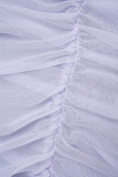 Blanco Sexy Casual Diario Elegante Sencillez Doblar Color sólido Fuera del hombro Sin mangas Dos piezas