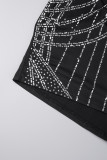 Albaricoque sexy patchwork perforación en caliente transparente sin espalda correa de espagueti envuelto falda vestidos