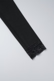 Schwarze sexy einfarbige Spitzen-Patchwork-Kleider mit schulterfreiem Wickelrock