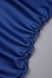 Azul escuro casual estampado patchwork decote em V vestidos de manga comprida
