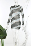 Zwart-wit sexy print patchwork o-hals schede jurken