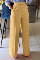Земляно-желтые повседневные однотонные брюки в стиле пэчворк с карманами, обычные однотонные брюки с высокой талией