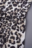 Estampado de leopardo Estampado casual Retales de leopardo Cuello redondo Tallas grandes Tops