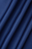 Dark Blue Casual Print Patchwork V Neck Long Sleeve Dresses