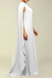 Белые уличные однотонные лоскутные плиссированные длинные платья с круглым вырезом