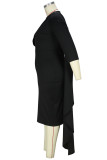 Черная элегантная однотонная лоскутная юбка с круглым вырезом и застежкой-молнией Платья больших размеров