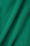 Verde Casual Sólido Patchwork Bolso Solto Cintura Alta Perna Larga Calças de Cor Sólida