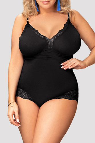 Black Sexy Living Solid Backless Spaghetti Strap Plus Size