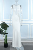 Branco sexy formal retalhos perfuração quente transparente sem costas o pescoço vestido de noite vestidos