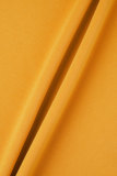 Vestidos de manga larga con cuello vuelto de retazos sólidos informales amarillos