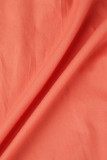 オレンジ カジュアル ソリッド パッチワーク ベルト付き オフショルダー 長袖 ドレス