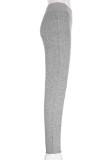 Graue, lässige, einfarbige, einfarbige Patchwork-Hose mit schmaler mittlerer Taille und Bleistift