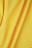 Robes trapèze jaunes décontractées, couleur unie, ajourées, Patchwork, fermeture éclair, col rond