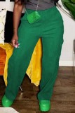 Pantalon décontracté solide basique taille haute conventionnel couleur unie vert