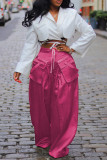 Розово-красный уличный однотонный пэчворк с карманами и пуговицами на молнии Свободные брюки с высокой талией и широкими штанинами Однотонные штаны