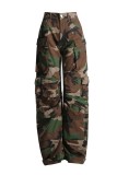 Camouflage Casual camouflageprint Patchwork Rechte denim jeans met hoge taille