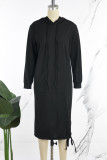 Zwarte casual effen frenulum-jurken met capuchon en lange mouwen