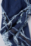 Blauwe sexy effen gescheurde patchwork knopen rits hoge taille boot-cut denim jeans