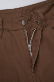Marrom claro casual sólido básico cintura alta jeans regular