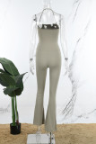 Light Brown Sportswear Solid Patchwork Halter Boot Cut Jumpsuits