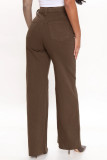 Marrom claro casual sólido básico cintura alta jeans regular