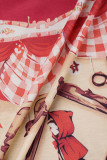 Rot Casual Print Basic V-Ausschnitt Langarm-Kleider