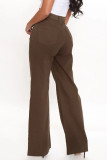 Светло-коричневые повседневные однотонные базовые джинсы из обычного денима с высокой талией