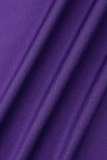 Abiti a maniche lunghe con scollo a O scavato solido casual viola sexy
