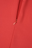 Robe longue rouge décontractée, couleur unie, basique, col rond