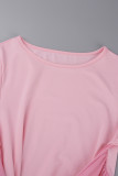 Розовые сексуальные однотонные лоскутные платья-футляры с перекрестными бретелями и круглым вырезом