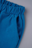 Blaue, lässige, solide Patchwork-Tasche, lockere, einfarbige Hose mit hoher Taille und weitem Bein