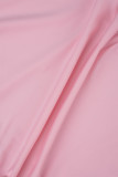 Розовые сексуальные однотонные лоскутные платья-футляры с перекрестными бретелями и круглым вырезом