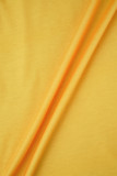 Vestidos de manga larga con cuello en V básico con estampado de letras informales en amarillo tierra