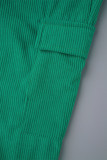 Groene casual effen patchwork zak losse hoge taille wijde pijpen effen kleur bodems