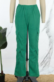 Green Casual Solid Patchwork Pocket Loose High Waist Wide Leg Solid Color Bottoms