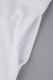 Weiße, elegante, einfarbige, Patchwork-Kleider mit schrägem Kragen und unregelmäßiger Spitze