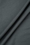 Cinza Casual Sólido Frenulum Gola Com Capuz Vestidos de Manga Longa