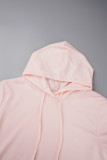 Pink Casual Solid Frenulum Hooded Collar Long Sleeve Dresses