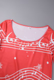 Красно-белые повседневные базовые платья с U-образным вырезом и длинными рукавами с принтом